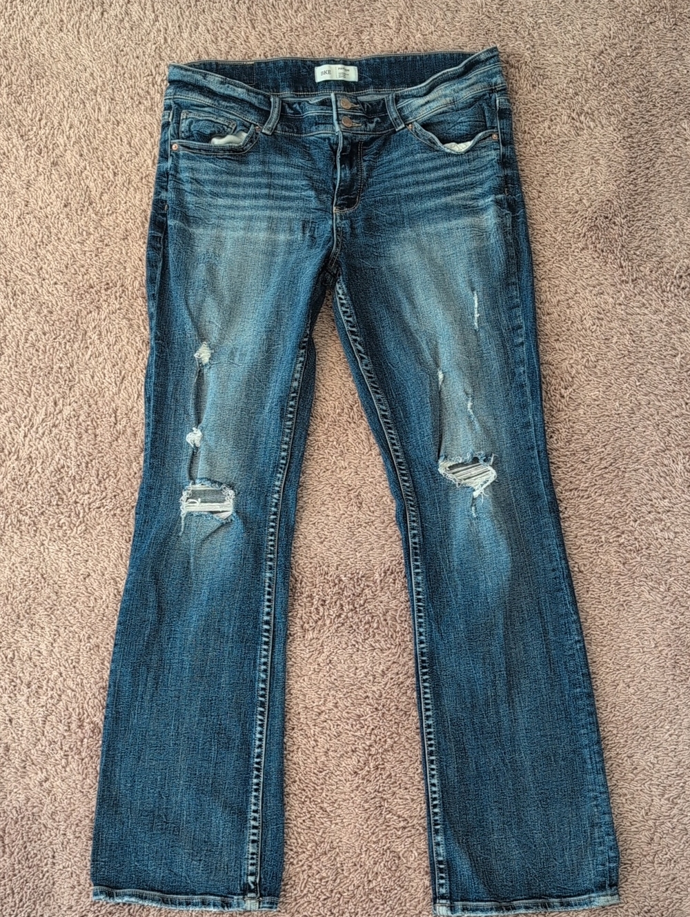 BKE Men's Dark Blue Payton Distressed Bootcut Jeans